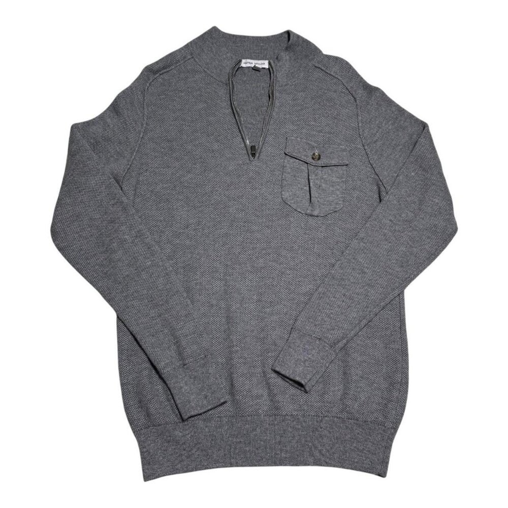 PETER MILLAR Dover Pocketed Quarter-Zip Sweater Gray Men's Small